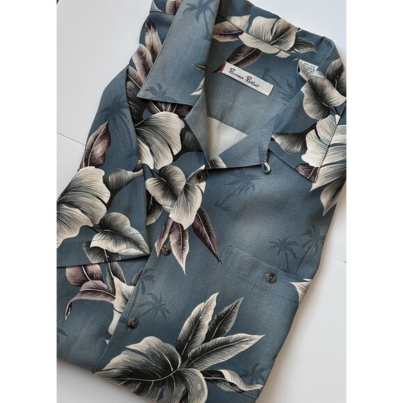 Burma Bibas 100% Silk Hawaiian Aloha Shirt Men’s Sz Lg Tropical Floral Palm Shir - Picture 1 of 14
